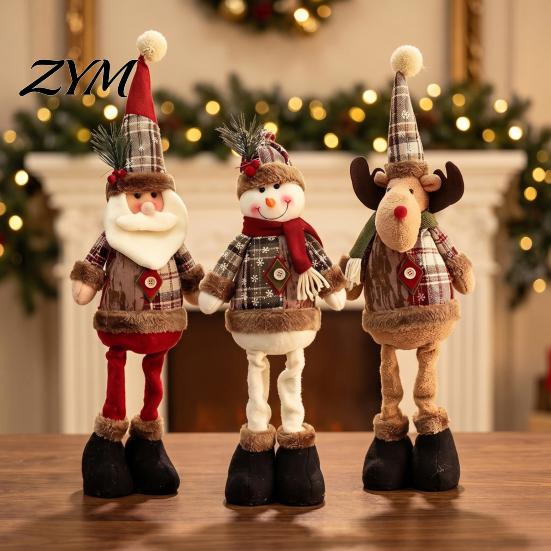 Christmas Gift for Kids Friends Retractable Leg Plush Doll, Santa Snowman Elk Figures with Holiday Souvenirs Family Adjustable Long Legs Tabletop Home