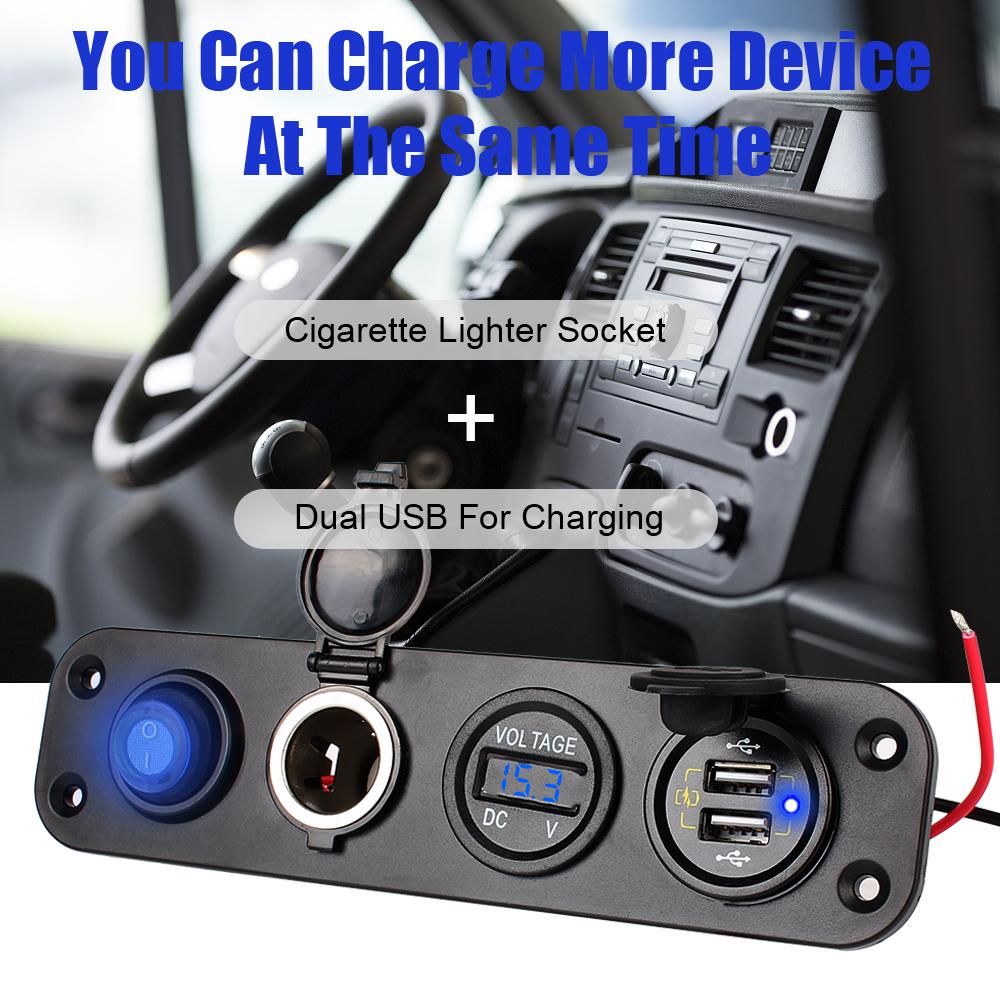 Dual USB Charger Power Adapter Digital Voltmeter QC 3.0 Car Charger Outlet Panel C Igarette Lighter Socket