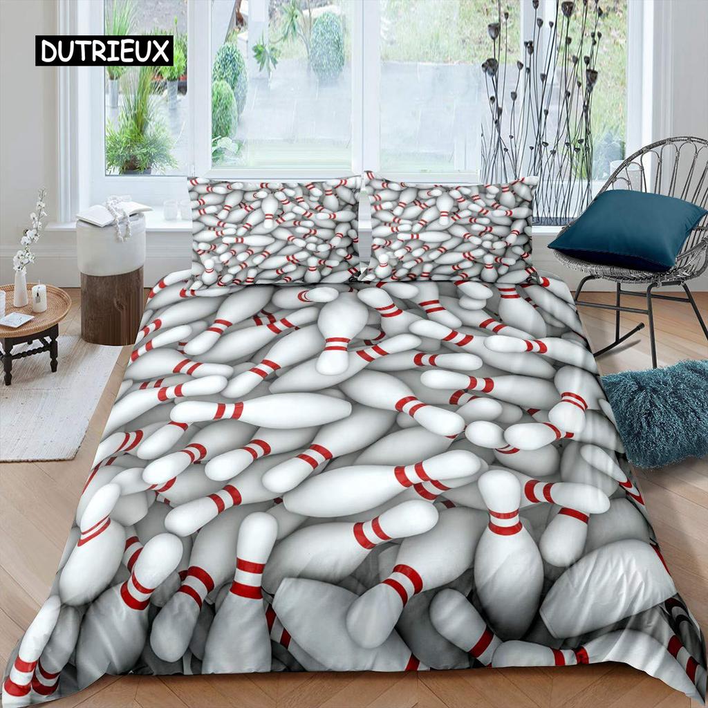 Пододеяльник для боулинга из полиэстера, спортивный пододеяльник для соревнований, спортивные игры, звездное небо, голубая линия, комплект постельного белья, двуспальная кровать размера «king-size»