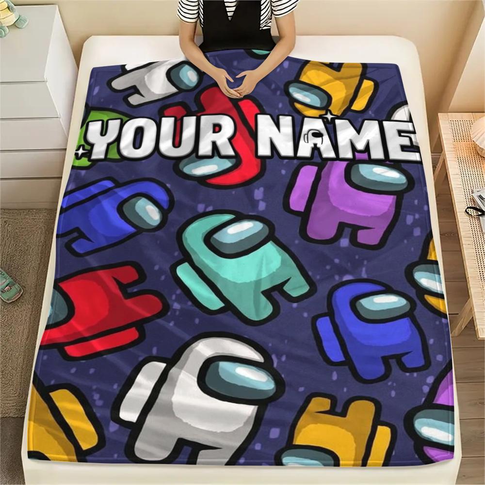 1PC Custom Name Among us Patterned Flannel Blanket Suitable For All Seasons for Home Decor Warmth and Comfort Gifts Holiday Present