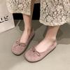 Fashion Women's Fashion Soft Sole Flat Shoes Spring Round Head Cow Suede Butterfly Knot Anti-slip Wear Light Single Shoes