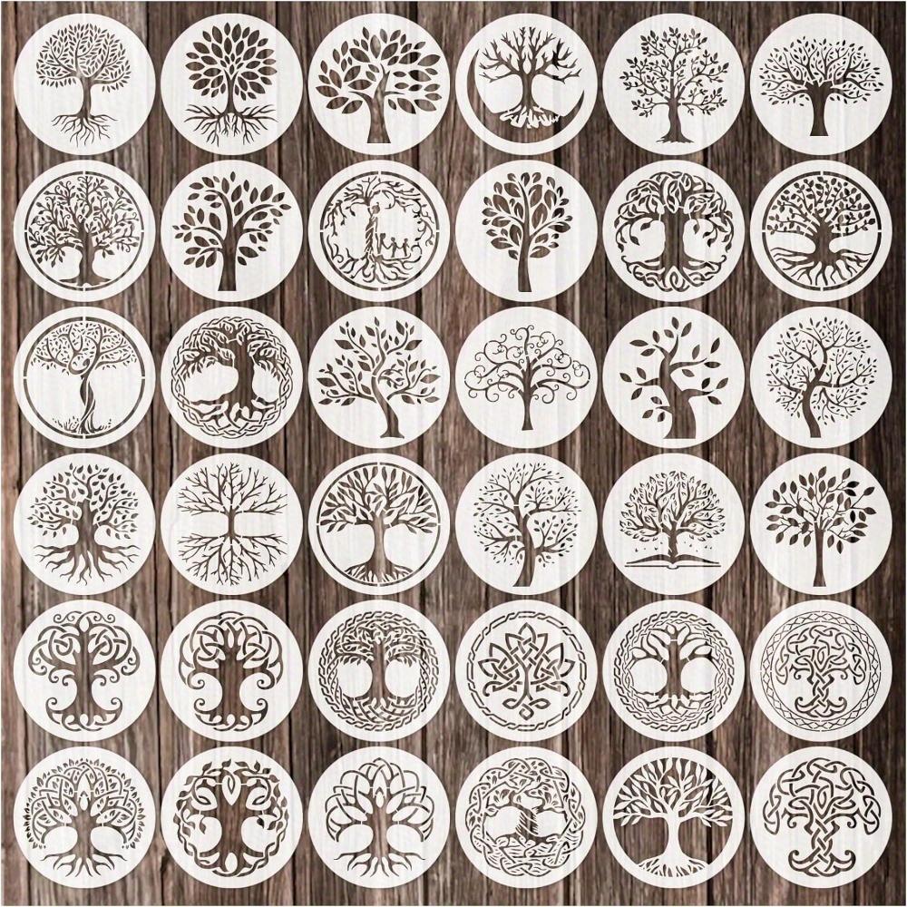 36 шт. многоразовых трафаретов для рисования деревьев, круглый трафарет «Дерево жизни» для деревянных стен, холста, пола, скрапбукинга, ткани, домашнего декора, художественных принадлежностей