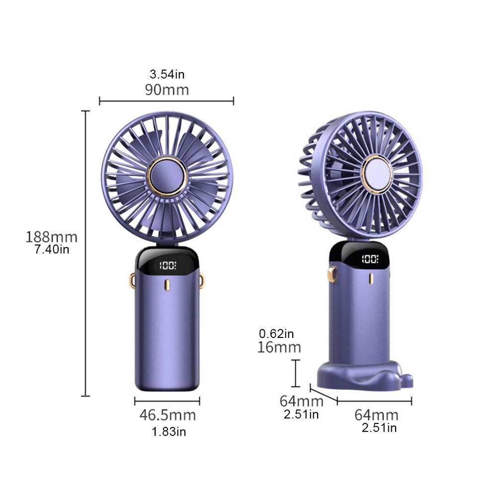 Portable Electric Fan with Smart Led Digital Display Usb Rechargeable Mini Handheld Fan 5000Mah 5 Speed Adjustable Personal Fan