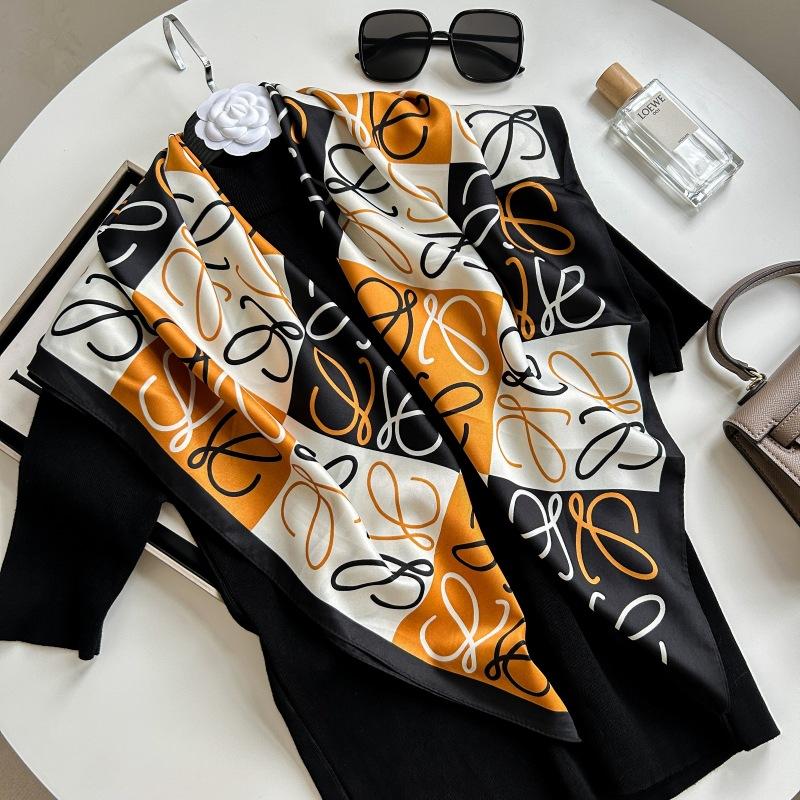 Печатный буквенный высококачественный искусственный шелк женский твил шелковый декоративный женский шелковый шарф