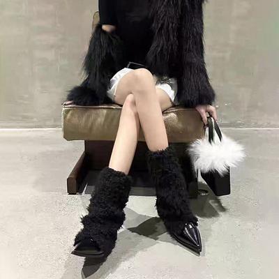 Новые женские пушистые теплые ботфорты из натуральной кожи, однотонные, модные, лаконичные, сексуальные женские туфли, слипоны, с острым носком, на тонком каблуке
