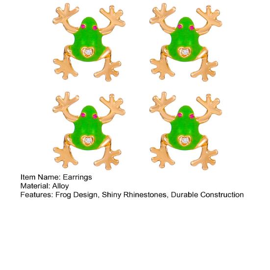 1/2 пары серег в форме лягушек, инкрустированных сверкающими стразами, мультяшные эмалированные сплавные клипсы для ушей, ювелирные аксессуары