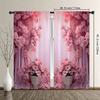 2 Pieces of Spring and Summer Pink Floral Theme Decorations, Romantic Printed Curtains, Pole Bag Room Decorations