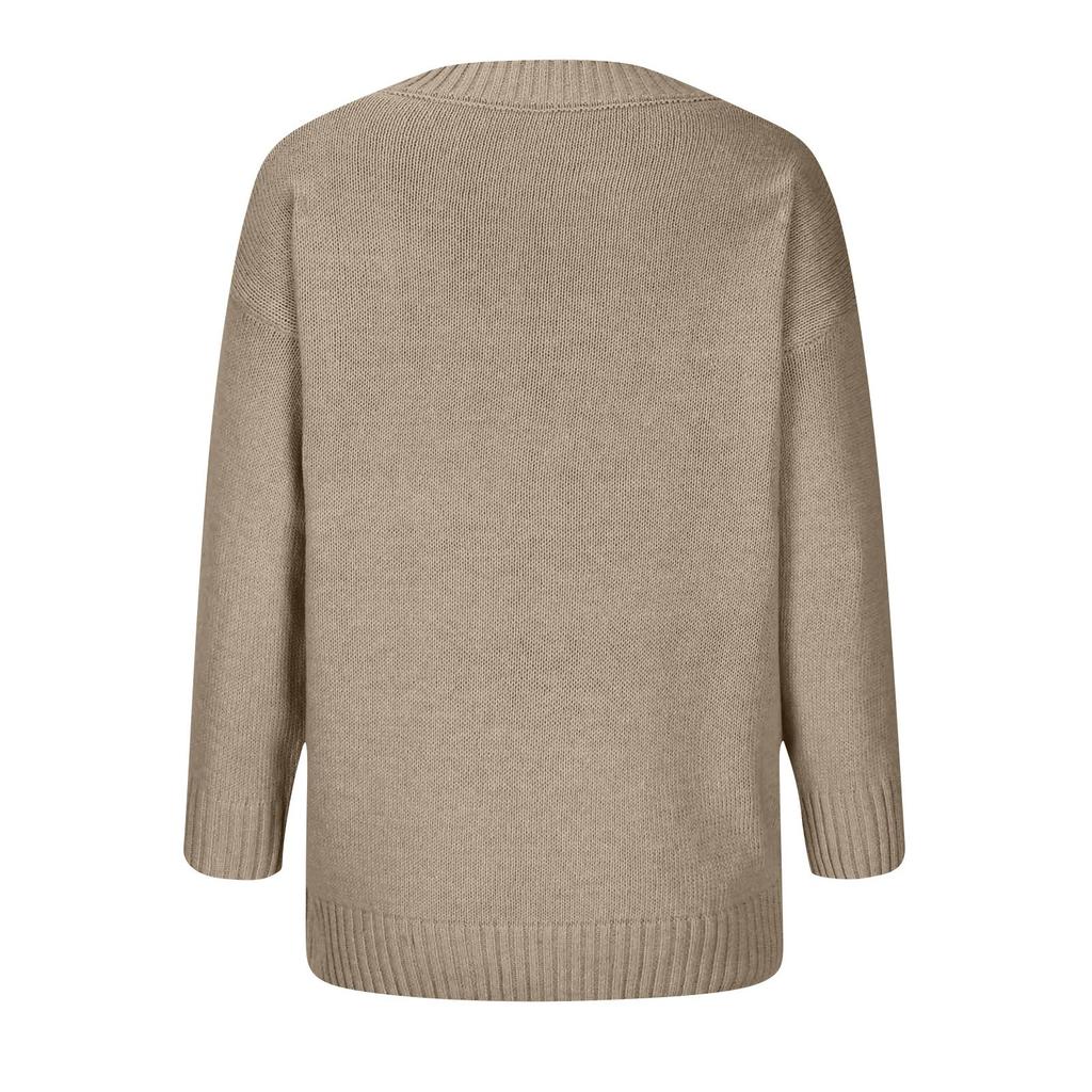 Women's Fashion Casual Solid Color Sweater Set Head V Neck Warm Long-sleeved Sweater