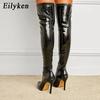 Eilyken Sexy Patent Leather Over The Knee Boots Fashion Pointed Toe Zip Women Nightclub Party Stiletto Heels Long Booties Shoes