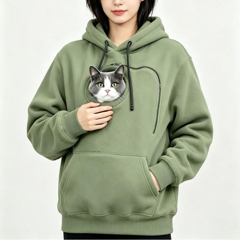 Womens Hooded Fleece Pet Carrier Sweatshirt Loose Fit Long Sleeve Streetwear Winter