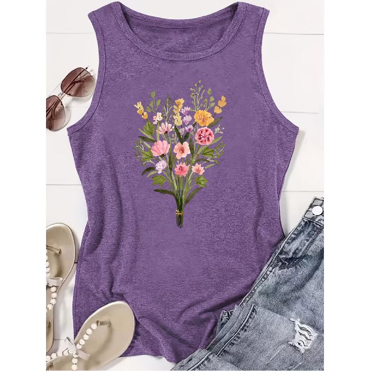 Elegant Vest for Women Fresh watercolor floral print casual loose summer tank top Fashionable and elegant tops for commuting, vacation, and everyday
