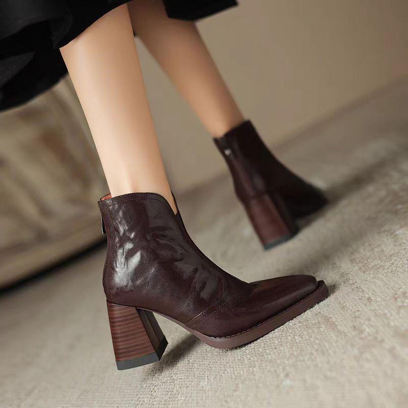 Fashion Aphixta Luxury Leather Women Ankle Boots Plush Warm Zipper Close Modern Boots High Heels Shoes Woman Boats Botines Para Mujeres