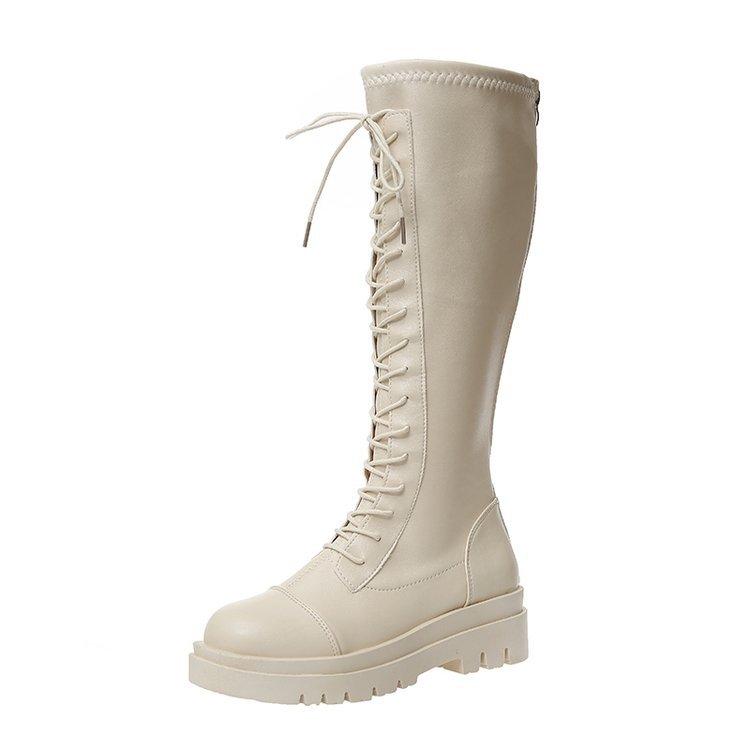 Новые женские осенне-зимние сапоги на плоской подошве, доходящие до колена, с эластичной подошвой и высокой талией P799