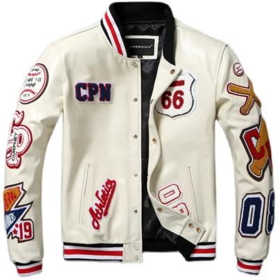 Бейсбольные куртки с вышивкой, куртка из натуральной воловьей кожи, мужские мотоциклетные байкерские пальто, осеннее мужское пальто