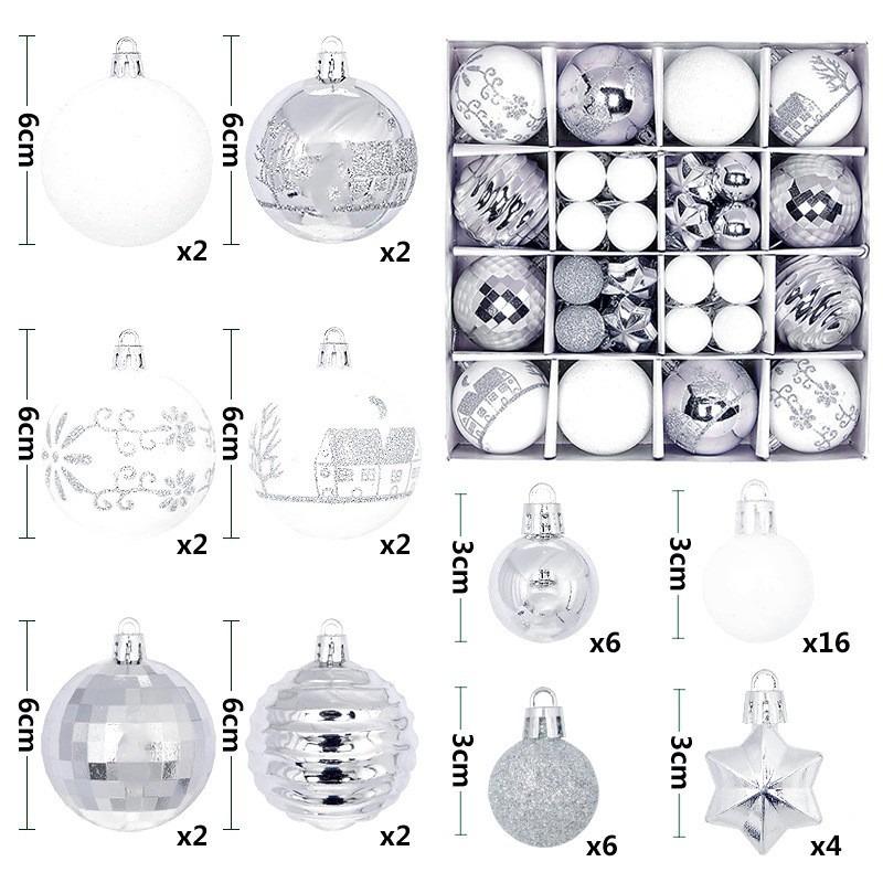 Xmas Tree Ornaments 42/44 Pcs Holiday Decor PVC Glossy Ball Set Christmas Decorations