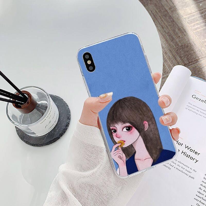 Sweet Girl Hand Drawns Phone Case For IPhone 14 13 12 11 XS X 8 7 6 Plus Mini Pro Max SE 2022 Soft Transparent Phone Cover