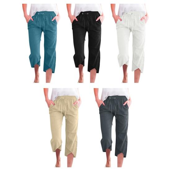 Женские укороченные брюки с эластичной резинкой на талии, свободный покрой, однотонные брюки свободного кроя длиной до середины голени