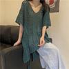 Лето-весна, солнцезащитная одежда, повседневная свободная сексуальная трикотажная рубашка с v-образным вырезом для женщин, уникальные топы с короткими рукавами 26910