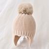 Winter Baby Beanie Hat With Earflap Fur Ball Winter  Woolen Knitted Hats For Kids Outdoor Warm Girls Boys Ear Protection Cap