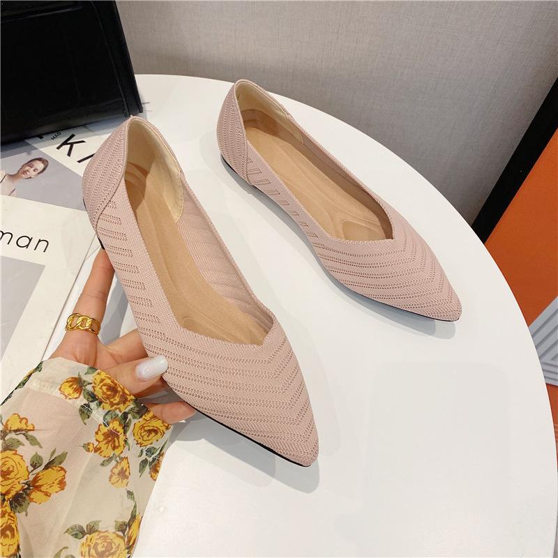Новая женская обувь из летучего трикотажа, остроносая, дышащая, на плоской подошве, одинарная, вязаная, удобная, с мягкой подошвой, повседневная