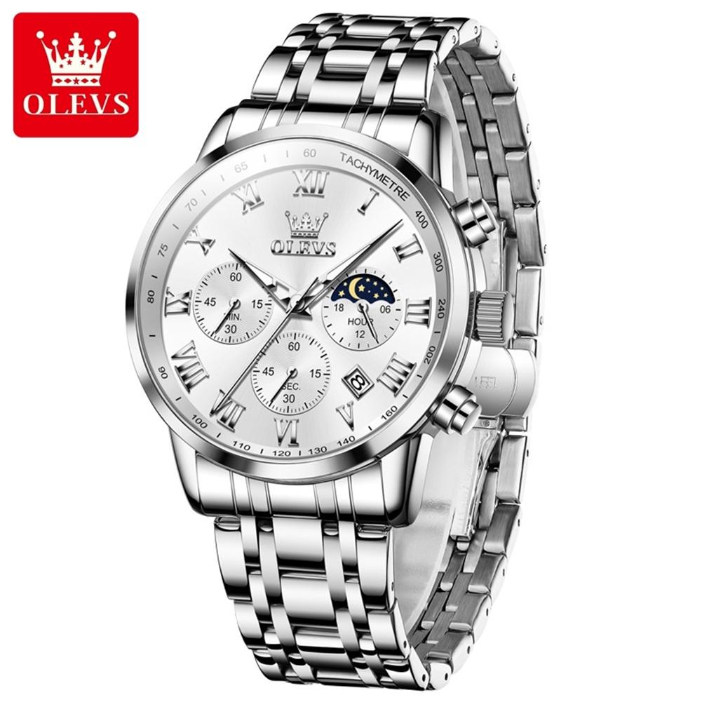 Multifunctional Men's Watches Chronograph Quartz Watch Moon Phase Calendar Luminous Waterproof Watch for Men