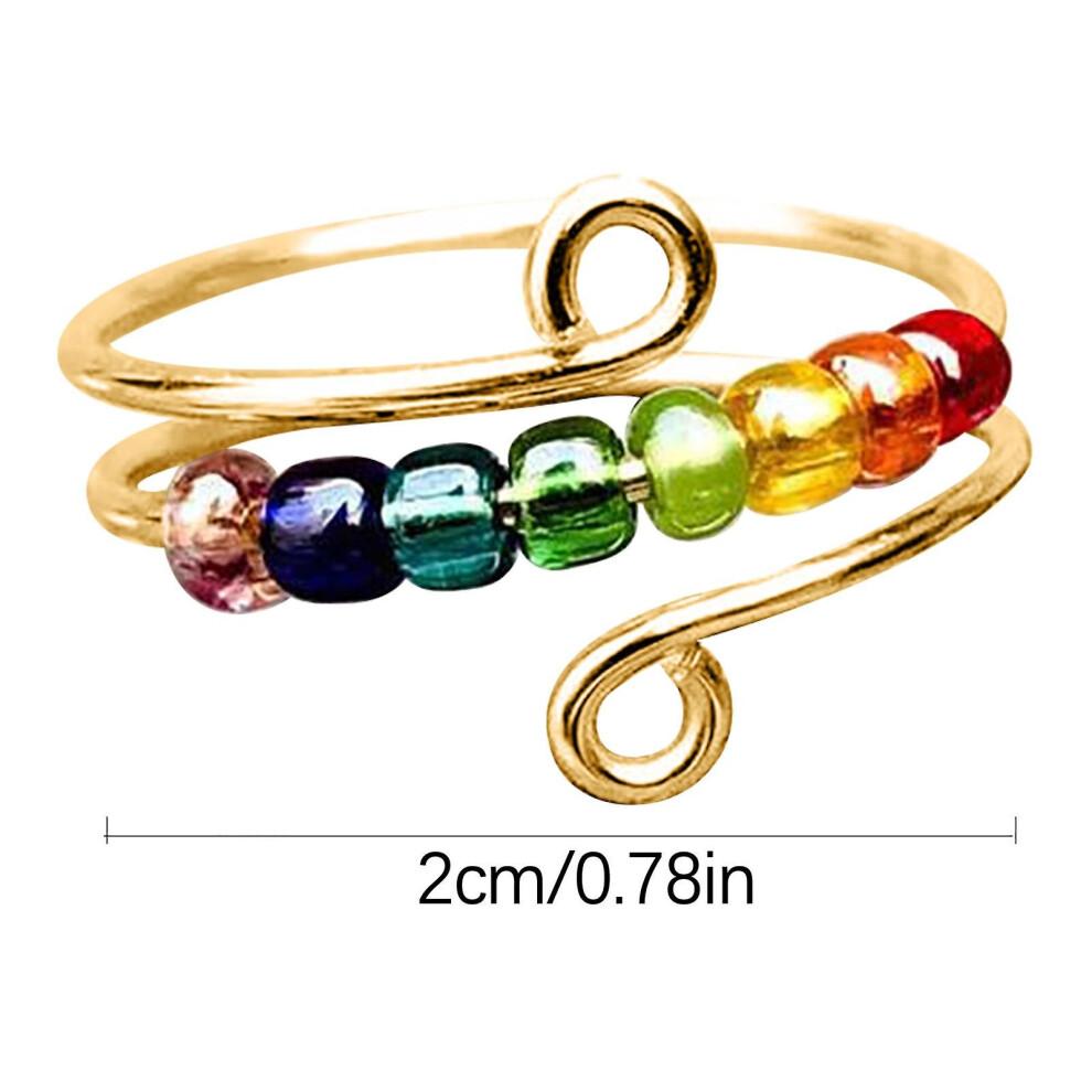 Gifts For Women To My Daughter -s925 Drive Away Your Anxiety Rainbow Beads Fidget Ring, Anxiety Ring For Daughter ,ring With Beads Fidget Gift To Wome