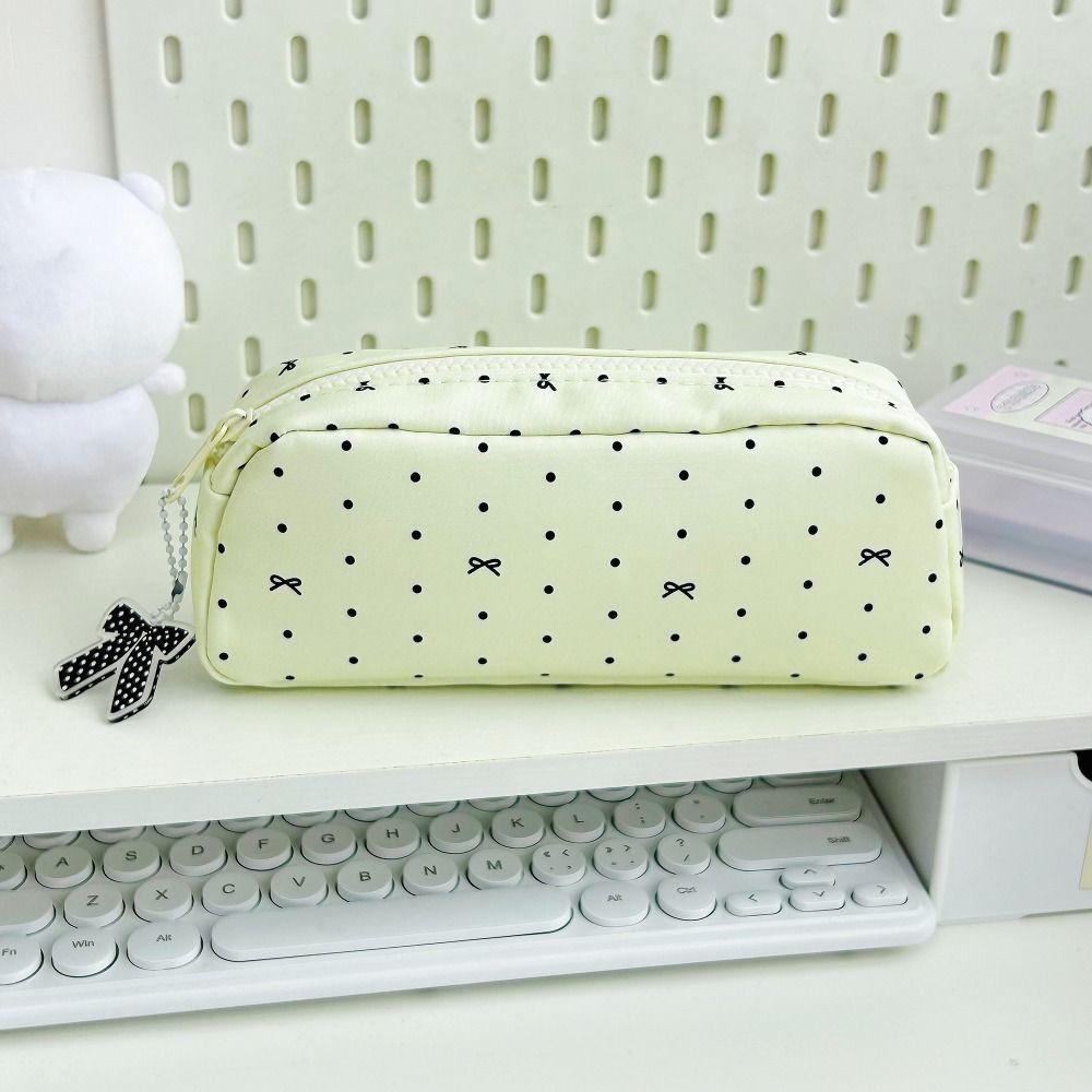 Large Capacity Pencil Case Polka Dot Bow Stationery Organizer School Supplies