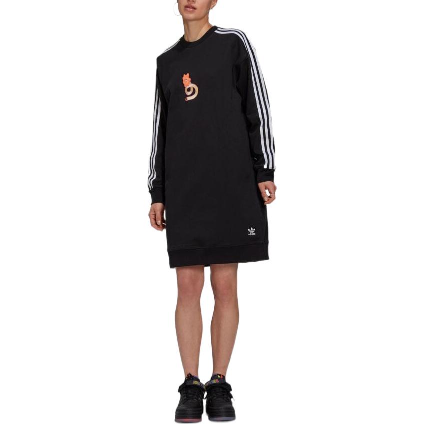 adidas Оригинальное платье с длинным рукавом женское черное HT3773