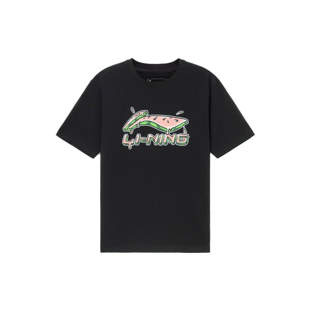Li Ning Sports Fashion Series Cartoon Fun Print Casual Short Sleeve Футболка унисекс Топы Черный AHSS561-2