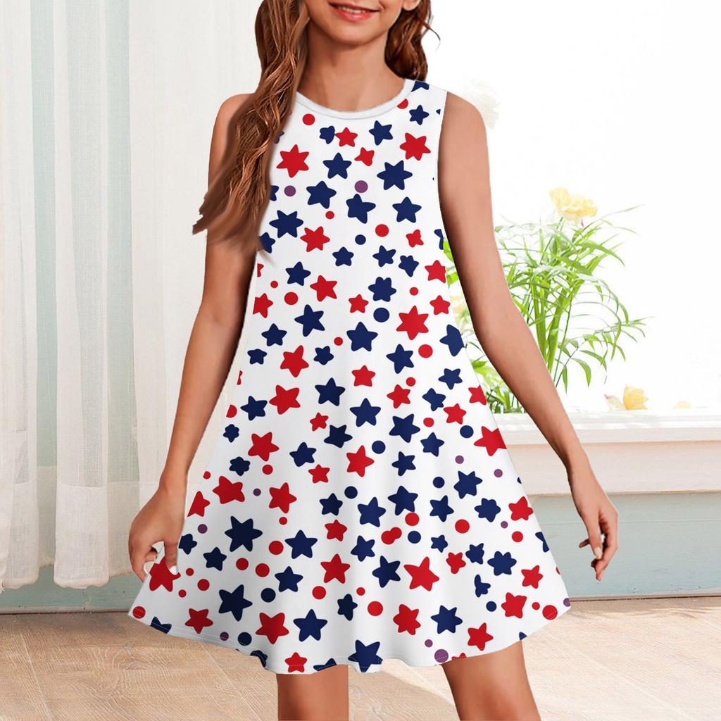 Летнее платье для девочек без рукавов с принтом в цвете, повседневное платье