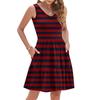 Women's Summer Fashion Casual V-neck Pleated Patchwork Striped Print Sleeveless Pocket Vest Dress