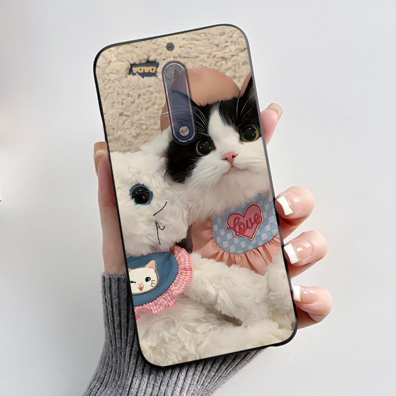 Чехол Для Nokia 5 Эстетичный Модный Милый Кот Мультяшный Черный Мягкий ТПУ Чехол для Телефона Для Nokia 5 Чехол-Бампер TA-1053 TA-1024