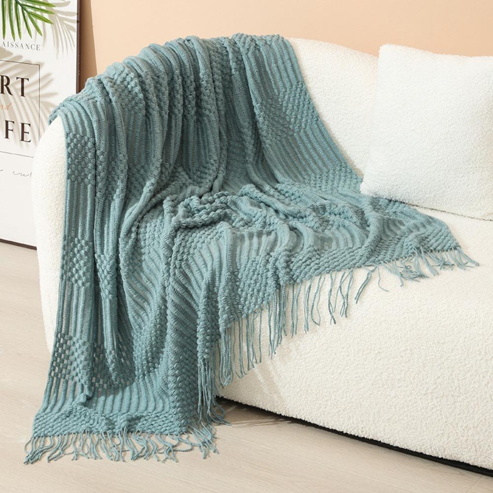 Bedspread Cover Skin-friendly Nordic Knitted Blanket Soft With Tassel Sofa Plaid Blanket Breathable Nap Blanket Airplane