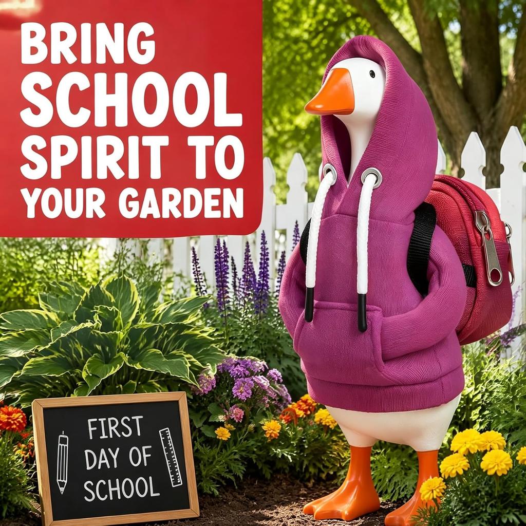7 Inch Porch Goose Outfit Back to School Theme Printed Dress with Hat Schoolbag Pencil for Student Garden Yard Patio Lawn Decor