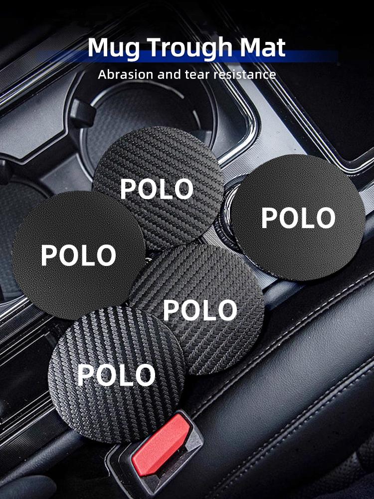 RFKNG1 2Pcs Car Leather/Carbon Fiber Water Cup Coasters Anti-Slip Pads For VW Polo Scirocco Jetta Beetle Passat Tiguan Sharan Touran