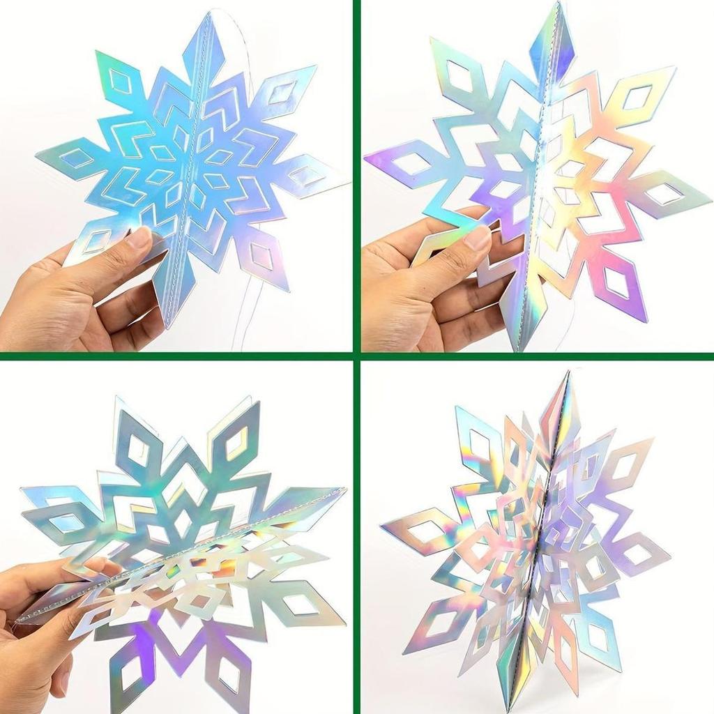 6/12/18pcs Iridescent 3D Paper Snowflake Garland Christmas Decorations Winter Wonderland Frozen Themed Party Hanging Decorations