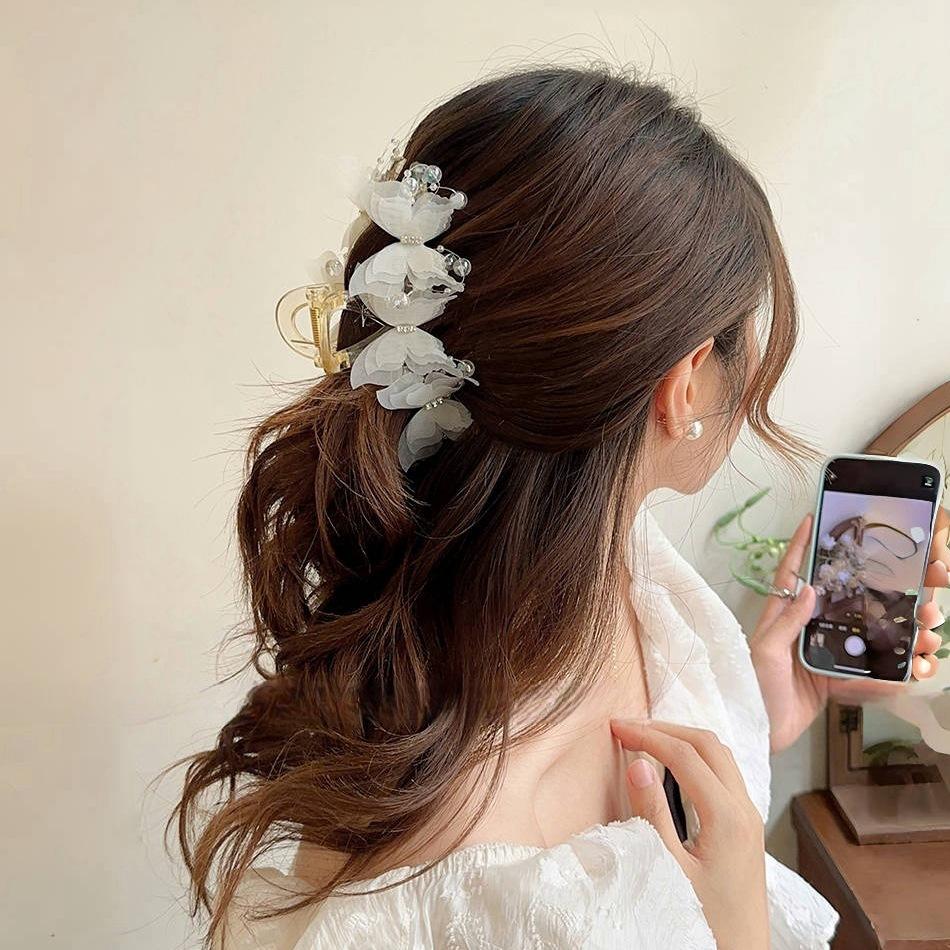 New Fashion Simulation Butterfly Hair Clips Women Elegant Pearl Bow Ponytail Clip Sweet Crab Claw Headdress Hair Accessories