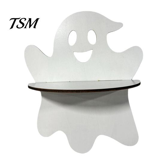 Holiday Home Decoration Halloween Wooden Wall Shelf, Ghost Bat Shape Hanging Organizer for Spooky Room Accents Decor, Farmhouse Display Rack, Festive