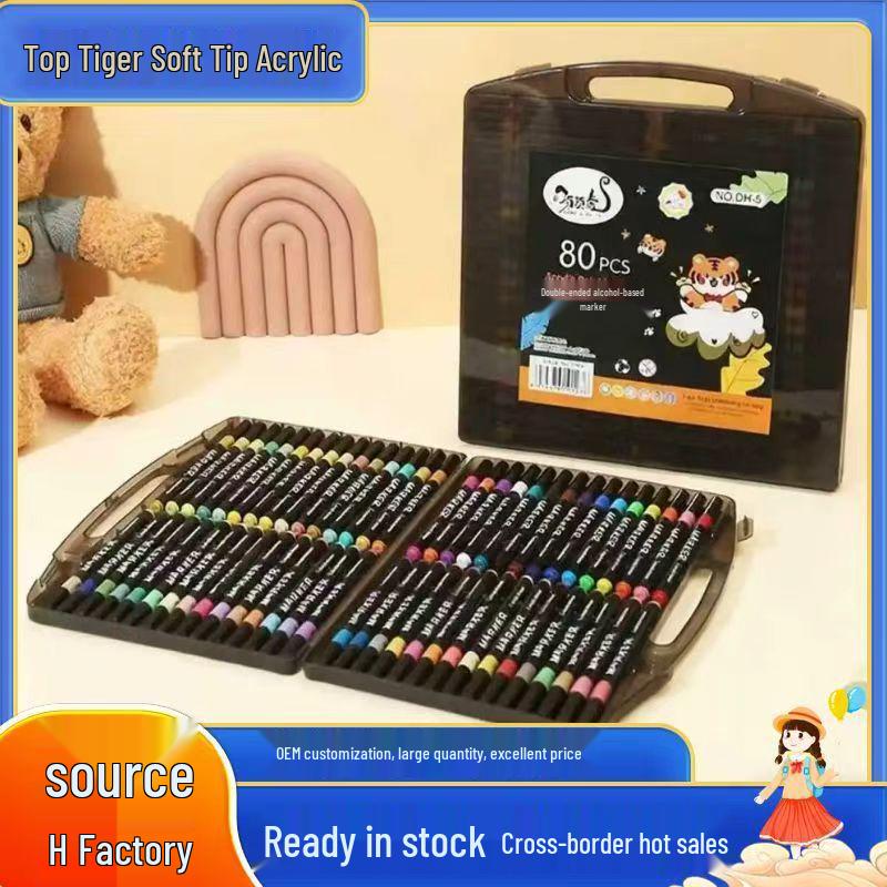 Top Tiger Acrylic Brush Marker Set for Kids - Soft Tip, Overlapping Colors, Little Black Box