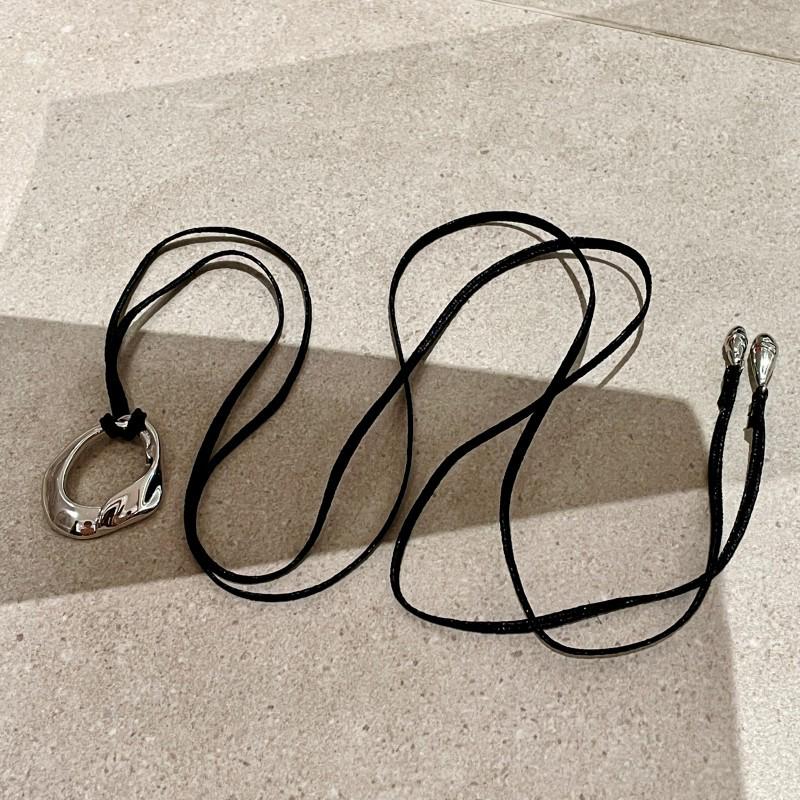 Женское черное ожерелье с подвеской из веревки - Металлический круг Дун Цзе, Длинная цепочка для свитера, Винтажный роскошный стиль