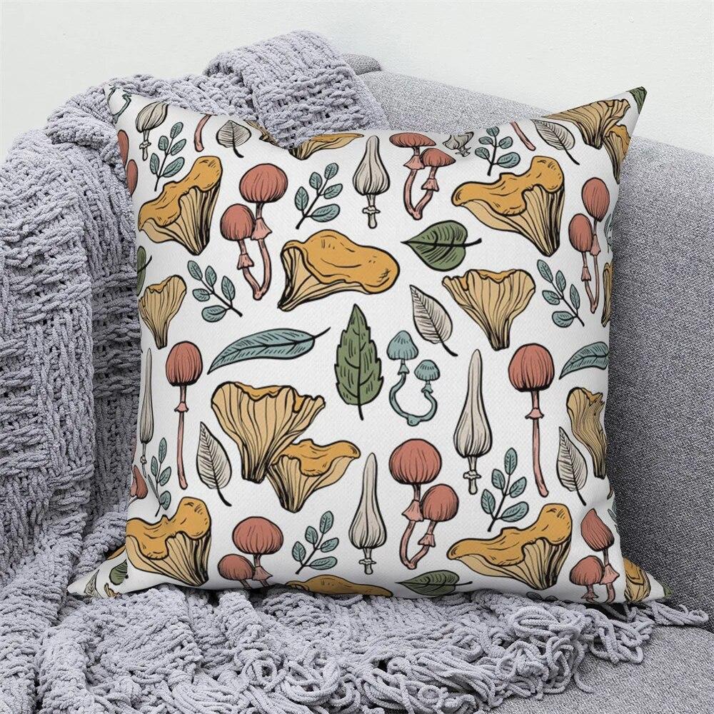 Plant Leaf Flower Pillowcase Farmhouse Home Sofa Car Decorative   Mushroom Cushion Cover