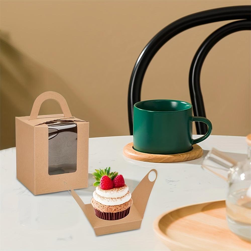 Коробка для кексов на 50 шт., коричневая крафт-бумага, держатель для индивидуальной коробки для кексов, контейнер с окном и ручками, упаковочная коробка для выпечки и кондитерских изделий оптом для кексов