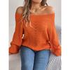 Women's Autumn and Winter Casual Solid Colour Hollow Out One Neck Strapless Lantern Sleeve Sweater