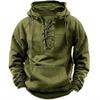 Men's Outdoor Retro Lace-Up Hooded Long-Sleeve T-Shirt - Solid Color, Large Size, Autumn Casual Top