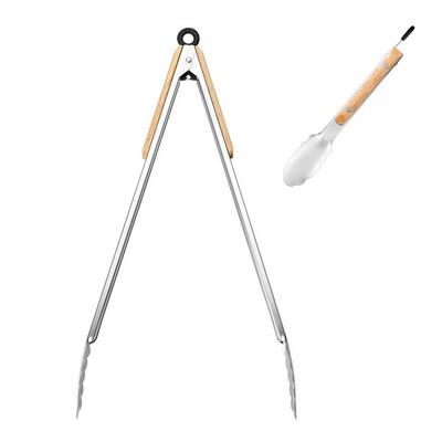 Щипцы для гриля на открытом воздухе Длинные щипцы для гриля Антикоррозийные щипцы для барбекю Нескользящие прочные щипцы для барбекю с дубовой ручкой