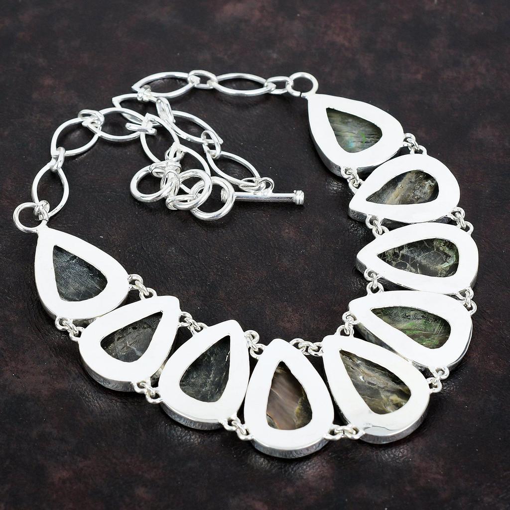 Черное перламутровое ожерелье из драгоценных камней, серебряное ожерелье с регулируемой цепочкой, ожерелье ручной работы, подарки для женщин, украшения в стиле бохо