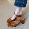 2025 New High-heeled Slippers Women's Summer Wear Square Head Open-toed Word with Commuting Not Tired Feet Thick Heel Sandals