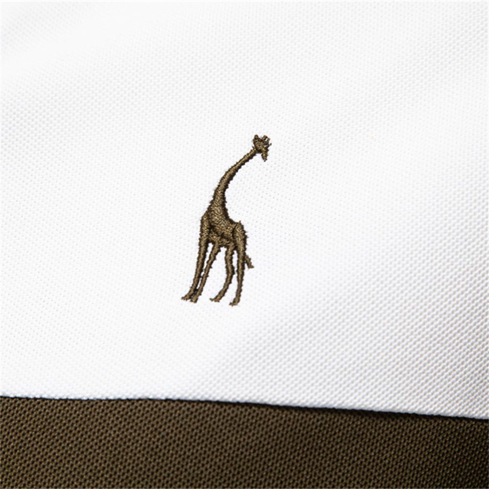 AIOPESON Мужские рубашки поло Slim Fit с однотонными полосатыми цветными блоками и воротником с вышивкой жирафа. Повседневная брендовая одежда.