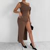 Женская одежда Новое популярное платье с косым плечом, сексуальное, облегающее, с разрезом на спине