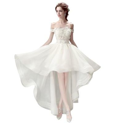 Свадебные платья невесты с вырезом лодочкой, кружевной вышивкой и бисером, короткие спереди и длинные сзади, короткие свадебные платья